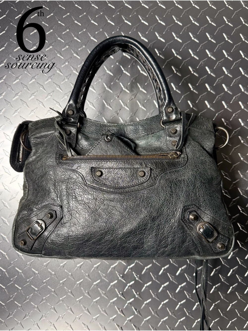 Balenciaga Vintage Agneau Classic Moto City Town Bag in Grey